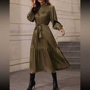 Lace Panel Ruffle Hem Belted Summer Boho Midi main image 0